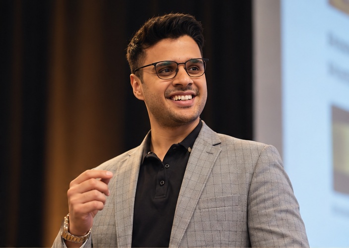 Utkarsh speaking at an event